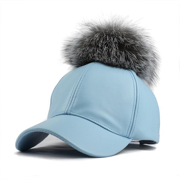 

flb] оптовая pu leather baseball cap женский real норка pom poms real fur ball cap hip hop caps snapback зимние шапки для bbyxzo, Black;white