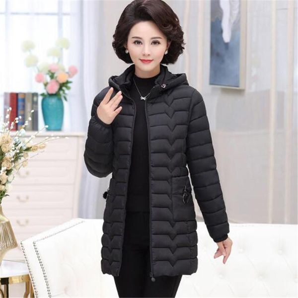 

big size 6xl winter slim parkas women down jacket cotton winter coat parka cotton padded jacket woman hooded coat, Black
