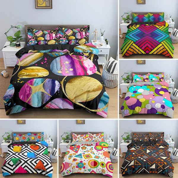 

bedding sets 3d colorful geometric elements set single double king  quilt duvet cover pillowcase 2/3pcs bedclothes
