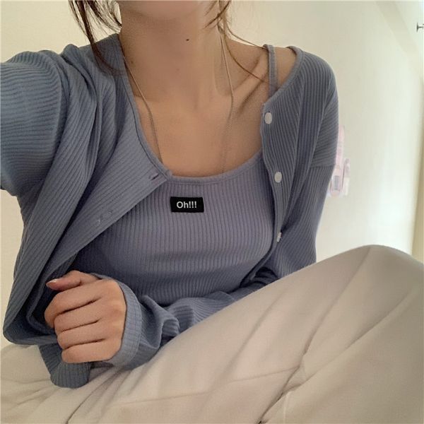 

new autumn 2020 korean round neck long sleeve short knitted cardigan versatile solid color sling slingbase small sling b4hgo, White;black