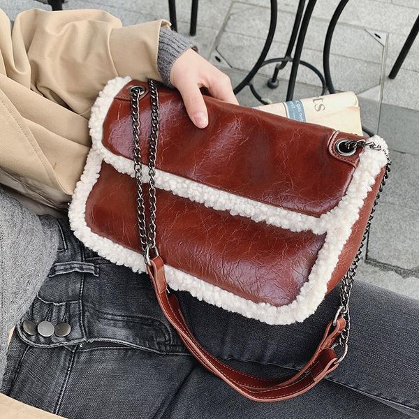 

cross body faux fur designer pu leather shoulder bag for women 2021 winter chain handbags women's trend hand high quality
