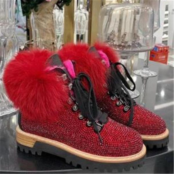 

boots women bling crystal motorcycle shoes woman winter genuine leather natural fur snow casual zapatos de mujer1, Black