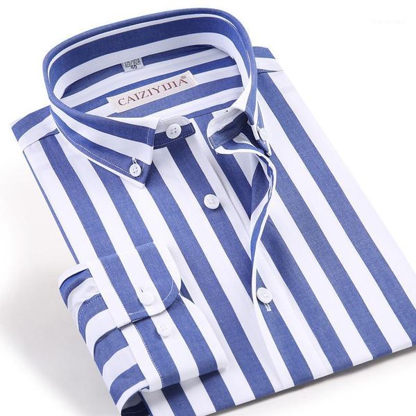 

men's long sleeve standard-fit blue/white striped dress shirt wrinkle-casual button down cotton easy-care shirts1, White;black