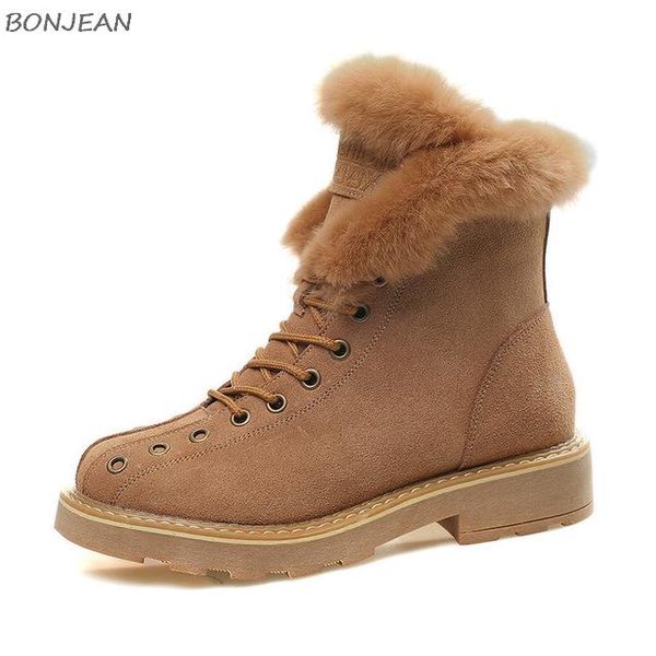 

women winter new warm ankle boots round toe fur anti slip ladies boots fashion lace up plush solid women ankle, Black