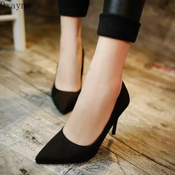 

dress shoes 2021 women's single korean fashion pointed shallow mouth suede high heels wild professional work, Black