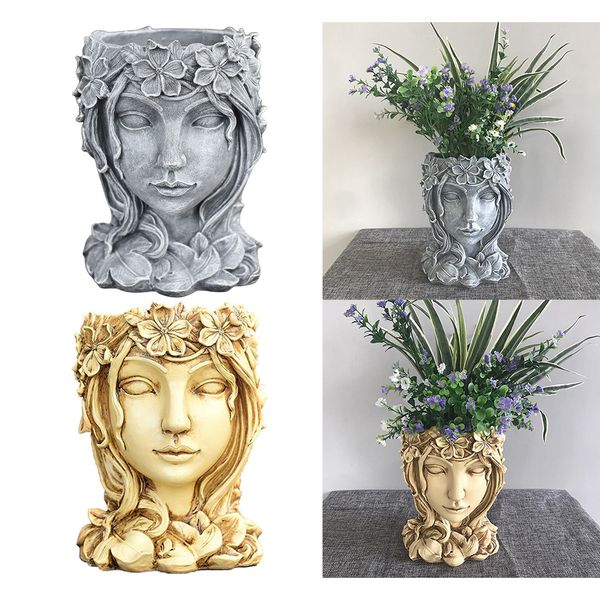 

2pcs face sculpture succulent cactus head flowerpot plant pots container