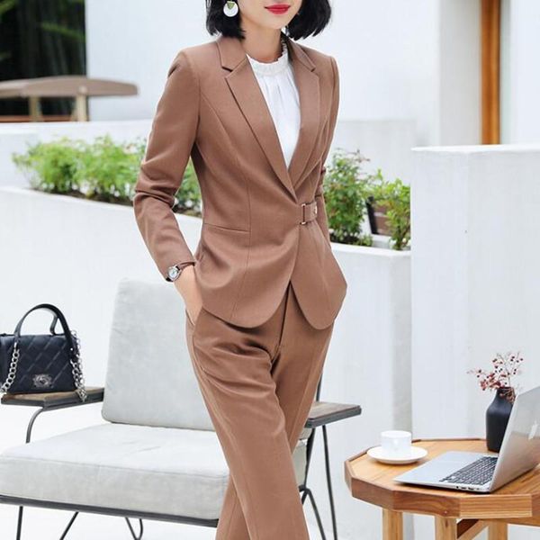 

business pants suits 2 piece set formal women business work elegant slim jacket blazer pants female office ladies wear pantsuits, White