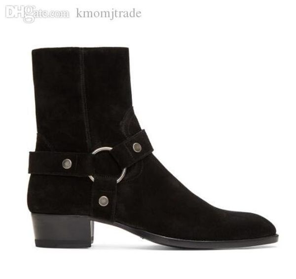 

man slp black suede wyatt harness boots harness-style ankle strap silver-tone hardware kanye west paris fashion boots shoes