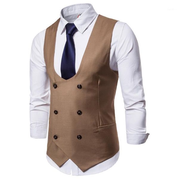 

2019 new men's leisure u-collar suit vest pure double-breasted male colorful casual blazer waistcoat men slim british style 4xl1, Black;white