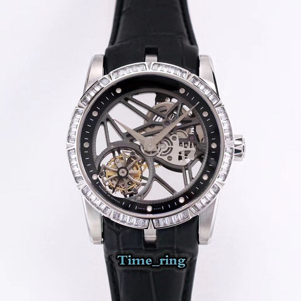 

jb version rddbex0393 skeleton dial silver diamond bezel rd505sq true integrated tourbillon movement mens watch leather strap watches, Slivery;brown