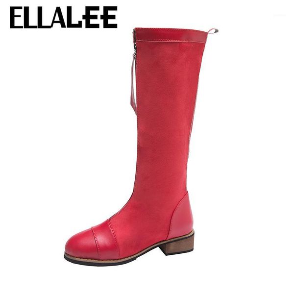 

knee high boots women web celebrity long cylinder boots autumn/winter new british style front zipper multi-color1, Black