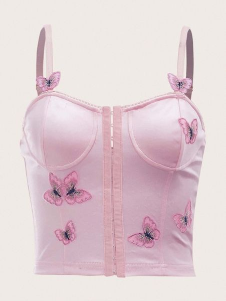 

butterfly embroidery satin cami o1q4#, White