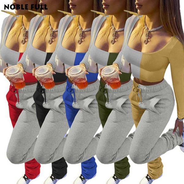 

active patchwork women set long sleeve crop ruched pants matching set sport tracksuit fitness two piece outfit, Gray