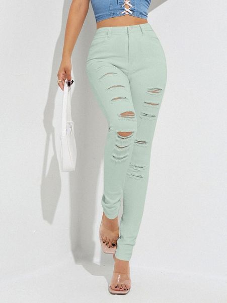 

high stretch ripped skinny jeans 46si#, Blue