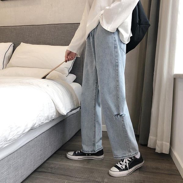 

men's jeans 2021 autumn slim solid color father pants wide-leg relaxed casual personality youth wear, Blue
