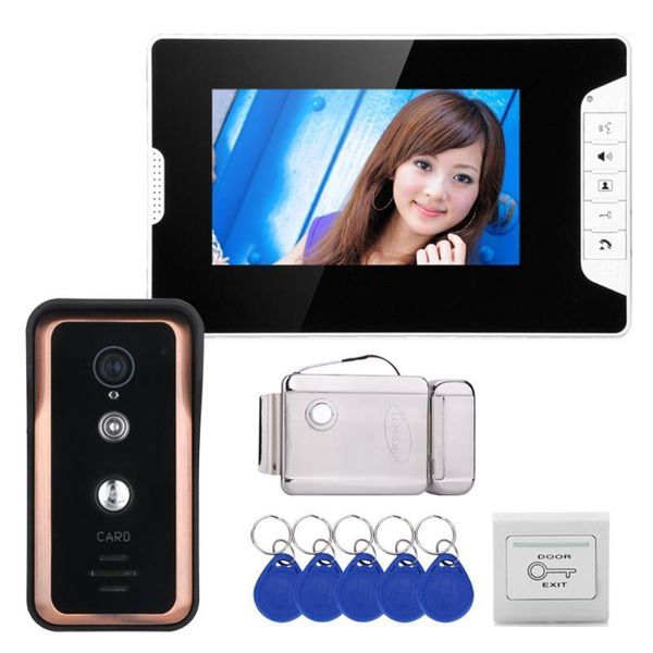 

video door phones wired 7 inch phone intercom doorbell system 1 monitor rfid ir-cut camera+stainless steel electronic lock1