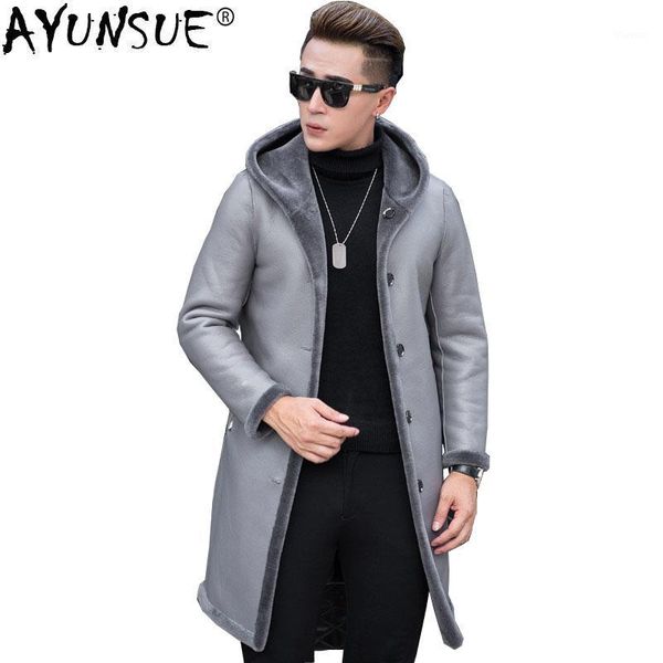 

ayunsue genuine leather jacket men 2018 winter real fur coat 100% wool jacket sheep shearing fur coats jaqueta de couro zl3691, Black