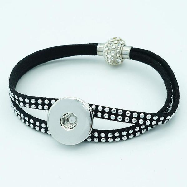 

fashion soft silver color beads velvet snap bracelets 18cm shambhala magnet buckle fit 18mm snap buttons wholesale se01671, Golden;silver