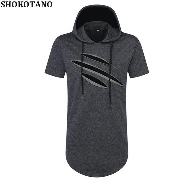 

shokotano men summer short sleeve hoodies swag hem hip hop ripped hole streetwear hood male hooded with side zipper hipster 1, Black