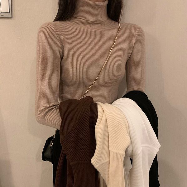 

autumn and winter solid color all-match knit sweater vertical pattern high neck long sleeve bottoming women h1211, White;black