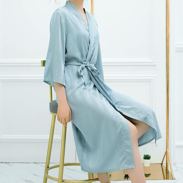 

new sleepwear light blue robes satin silk dressing gown for women stripe robe women's female summer bath robe nightwear1, Black;red