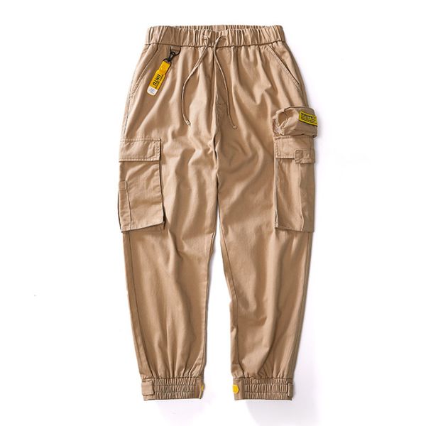 

2020 men's casual youth fashion footwear national trend japanese style multi-pocket cotton mid-waist lace-up sport trousers size s-2xl, Black