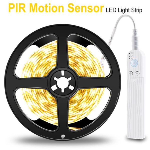 

motion sensor led light strip battery power flexible tiras led 5v auto sensing lamp tape ribbon 2835 smd cabinet closet lighting