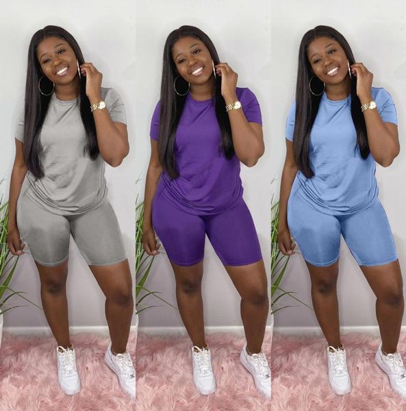 

women's tracksuits 2021 women 2 piece short set jumpsuits rompers sports biker two outfits clothing1, Gray