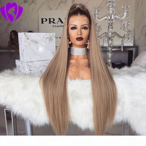 

ombre brown blonde synthetic lace front wigs natural straight long full hair fishtail braid wig heat resistant fiber, Black