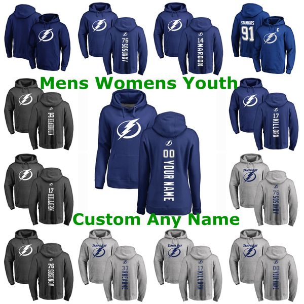 

tampa bay lightning pullover hoodie steven stamkos nikita kucherov anthony cirelli brayden point andrei vasilevskiy hockey sweatshirt custom, Red