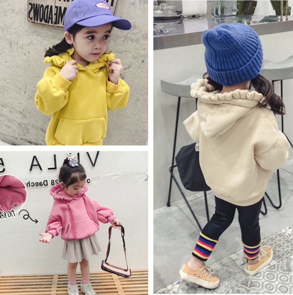 

baby girls clothes 2020 autumn winter children kids warm fleece outerwear coat girls solid hooded sweatshirt shirt 3 colors, Blue;gray