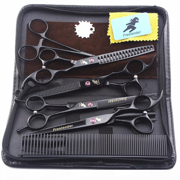 

7 "professional pet grooming kit, direct and thinning scissors and curved pieces 4 pieces. ,technicolor black