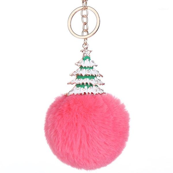 

fur pom pom keychains fake fur ball porte clef pompon de fourrure fluffy bag charms alloy christmas tree keyring1, Silver