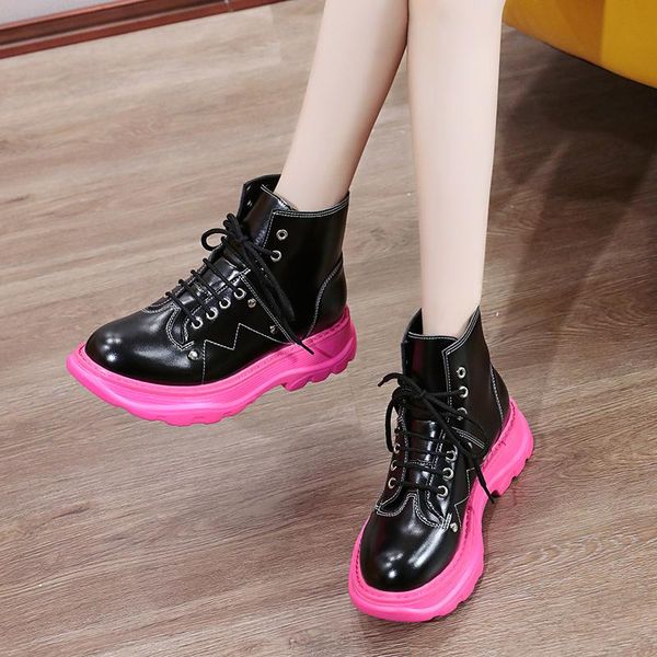 

boots women's autumn platform women chunky ankle fashion thick sole motorcycle female black white 2021