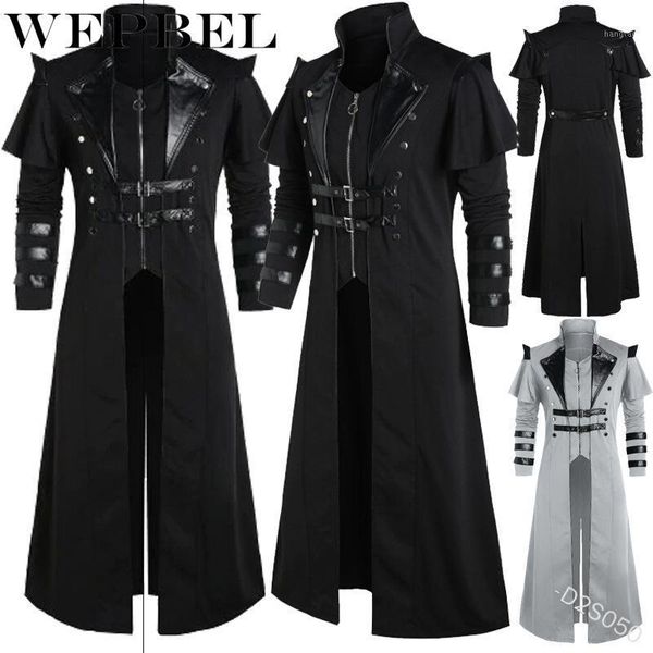 

wepbel mens coat long jacket gothic steampunk trench halloween long sleeve jacket cosplay vintage costume1, Tan;black