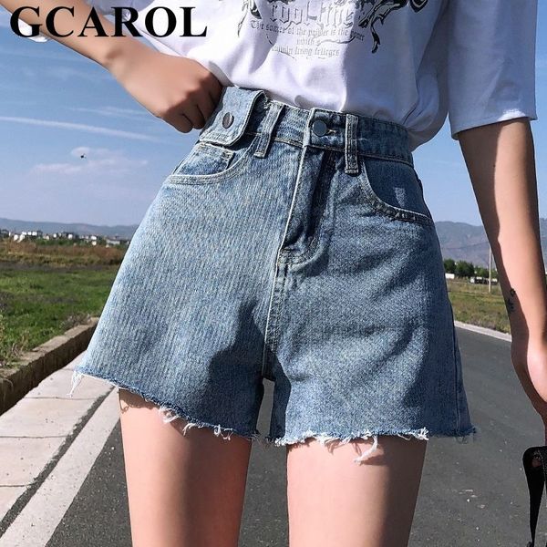 

gcarol women high waist wide leg denim shorts 2 pockets mini summer casual streetwear basic jeans shorts plus size 32 y200822, White;black