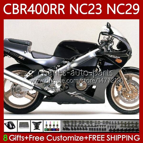 Kit de carroçaria para HONDA CBR 400 RR CC 400CC NC23 NC29 88 89 90 91 92 93 CORPO 65NO.63 CBR400RR CBR 400RR 1988 1989 1990 1991 1992 1993 Gloss Preto CBR400 RR 88-99 OEM Fairing