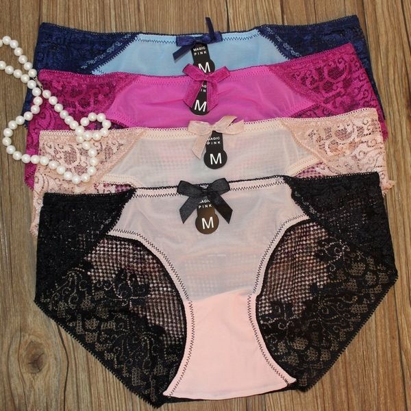 

low waist lace color matching high fork super and comfortable underwear, Black;pink