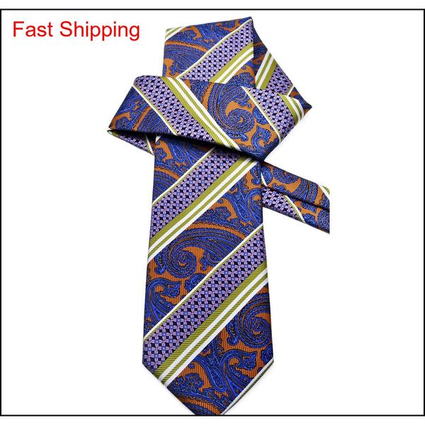 

e11 multicolor blue orange pink paisley stripes mens ties neckties 100% silk jacquard wov qylmrp queen66, Blue;purple