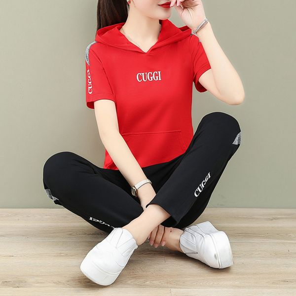 

2020 summer korean leisure sports suit western summer two-piecesouth korea two-piece style junior women's casual hat capris sports two, Gray