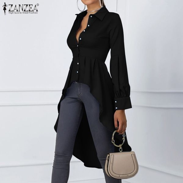 

fashion women stylish blouse zanzea female long lantern sleeve shirts elegant asymmetrical high waist blusas tunic 5xl y200403, White
