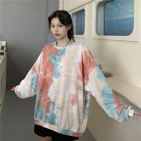 

new 2021 spring printed tie dye feminine hoodie chic ladies streetwear pullovers basic long sleeve y432 92o3 6kcb, Black