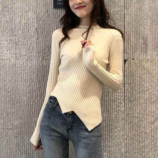 

autumn winter knitted pullover woman casual solid color long sleeve sweater women's bottoming sweaters jumper, White;black