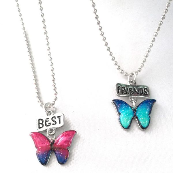 

2pcs friends butterfly pendant necklaces friendship jewelry christmas gift, Silver