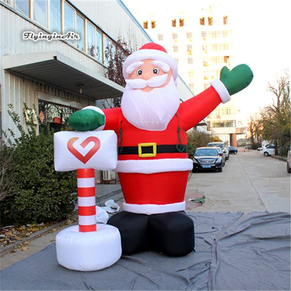 Aufblasbarer Weihnachtsmann im Freien, 3 m, Werbung, luftgeblasener Weihnachtsmann-Ballon mit individuellem Schild für Weihnachtsdekoration