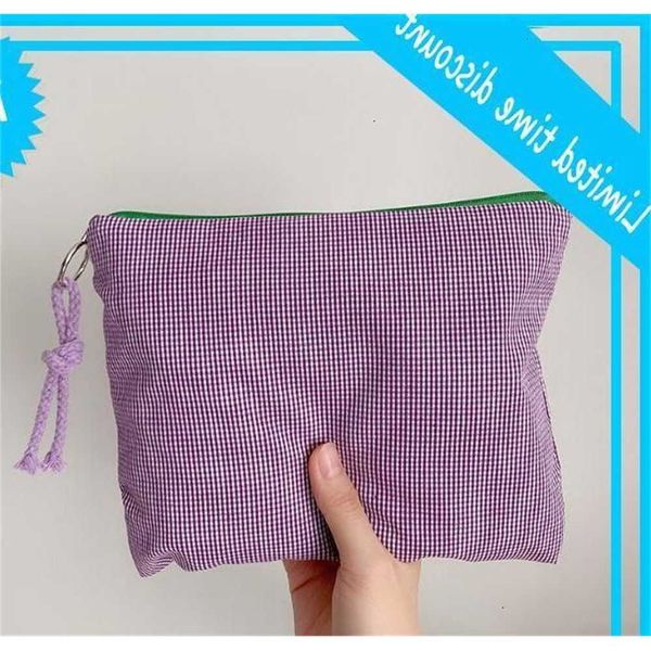 

12pcs women cotton plaid makeup bag zipper pouch necessarie feminina purse travel big bath cosmetic bags organizer