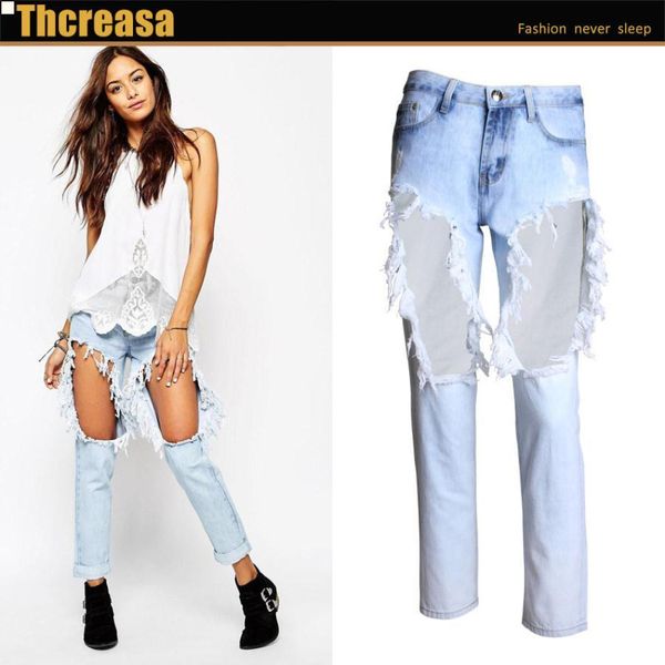 

personality trousers fashion pants unique women denim clothes mom womans clothes new women designer jeans femme womens elastic fk123, Blue