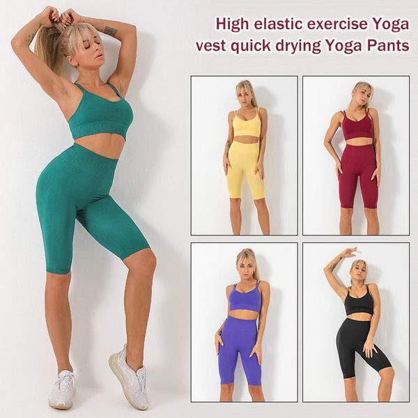

yoga sets sportswear 2 piece women gym clothing sleeveless sports bra high waist short solid seamless shorts fitness suit wmtnaz