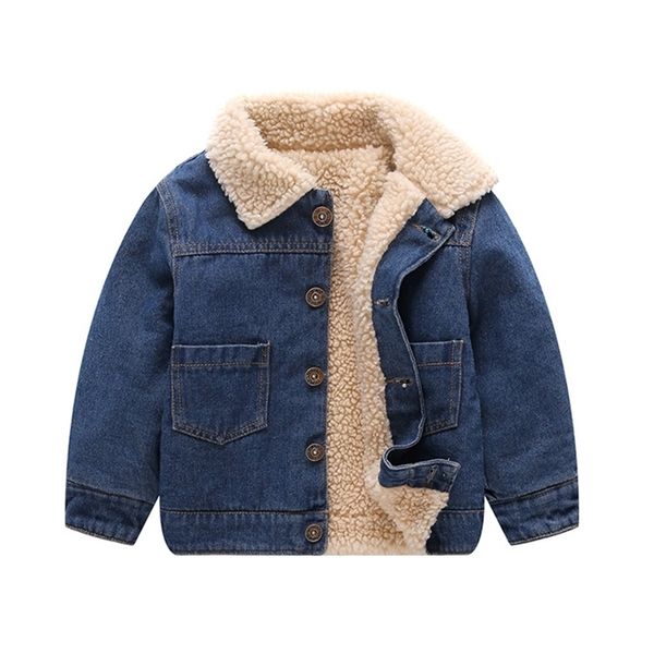 18m 2-5 Jahre Kleinkind Junge Jacke Baby Winter Jacken Mädchen Jungen Jeans Mantel Mode Kinder Fleece Abzugskragen Denim Oberbekleidung 201104