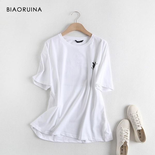 

biaoruina 2020 summer cotton t-shirt female korean style loose casual printed wild round neck short-sleeved tee, White